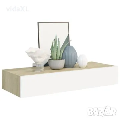 vidaXL Стенен рафт с чекмедже, дъб и бял, 60x23,5x10 см, МДФ（SKU:330263）, снимка 3 - Други - 49516217