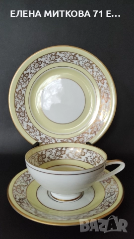 Един неустоим троен сет за чай/дълго кафе от фин прозирен порцелан