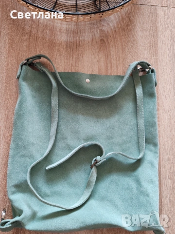 Чанта от естествена кожа, цвят мента 