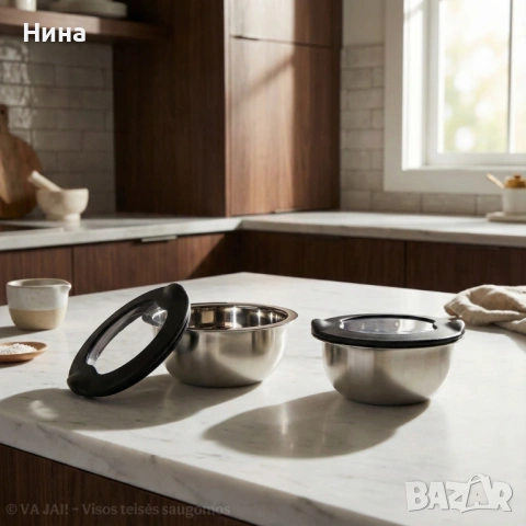 Комплект от 2 купички от стомана, с прозрачен капак, 320 мл