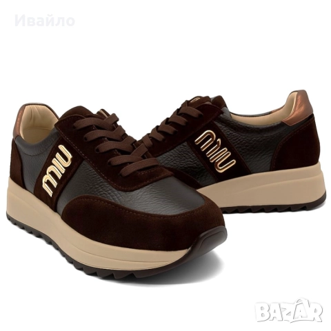 Дамски кафяви обувки от естествена кожа с платформа и златист акцент, снимка 3 - Дамски ежедневни обувки - 52368249