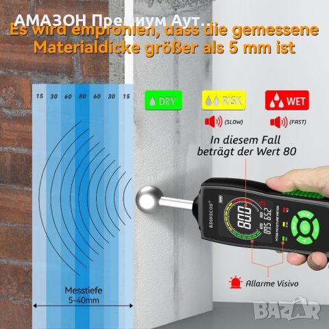 Професионален Влагомер RDINSCOS Стена/Зидария/дърво/мазилка/замазка/бетон/гипс, снимка 2 - Друга електроника - 45962145