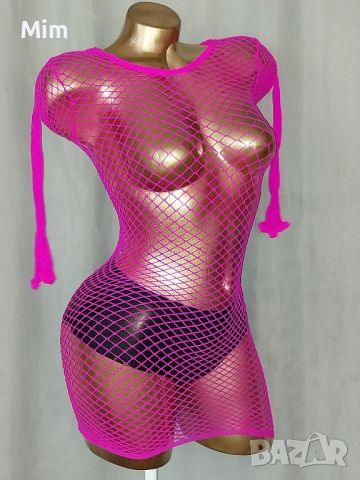 Мрежеста розова еластична рокля , снимка 5 - Рокли - 45681884