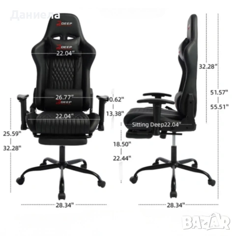 Ергономичен стол геймърски / офис с поставка за крака, регулируем, 3D подлакътници, снимка 3 - Столове - 54045903