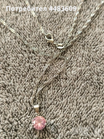 Сребърно колие с розов цирконии , снимка 4 - Колиета, медальони, синджири - 53792508