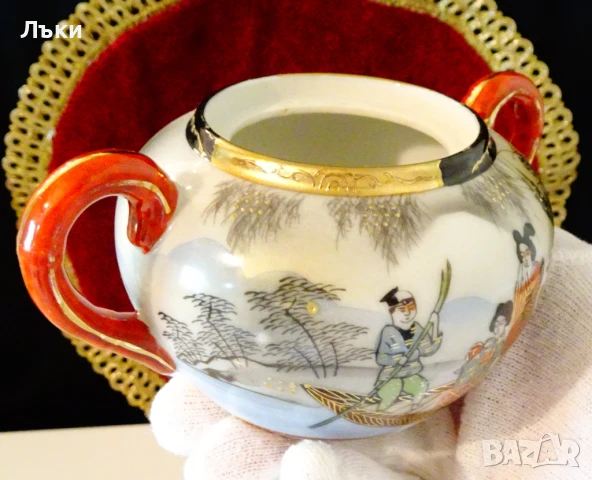 Захарница японски порцелан Sаtsuma,злато. , снимка 5 - Антикварни и старинни предмети - 51239997