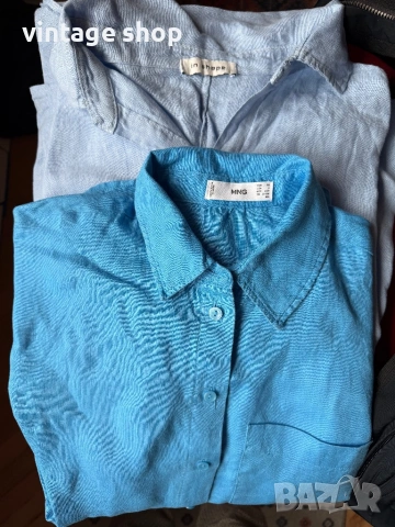 Ленени ризи с къс ръкав в синята гама