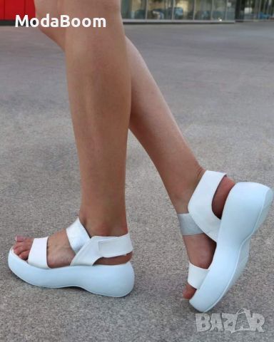 🤍Кожени бели дамски сандали на платформа🤍, снимка 2 - Дамски ежедневни обувки - 45452168