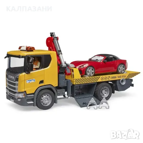 BRUDER камион Scania Super 560R с ПЛАТФОРМА, L+S Модул и роудстър Bruder 03552, снимка 4 - Коли, камиони, мотори, писти - 48977517