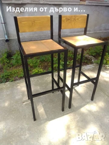 бар столове от метал и дърво с облегалка , снимка 3 - Столове - 51102462
