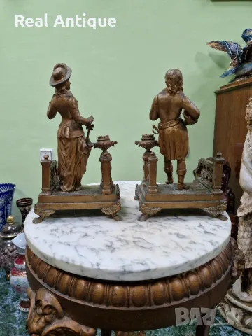 Чифт стари прекрасни антикварни френски бронзови фигури статуетки , снимка 9 - Антикварни и старинни предмети - 49704891