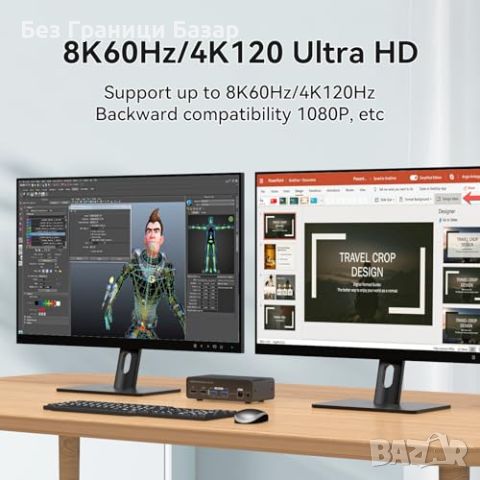 Нов 8K60Hz KVM Switch за 2 Монитора и 2 Компютъра HDMI 4 USB Устройства, снимка 5 - Друга електроника - 46436025