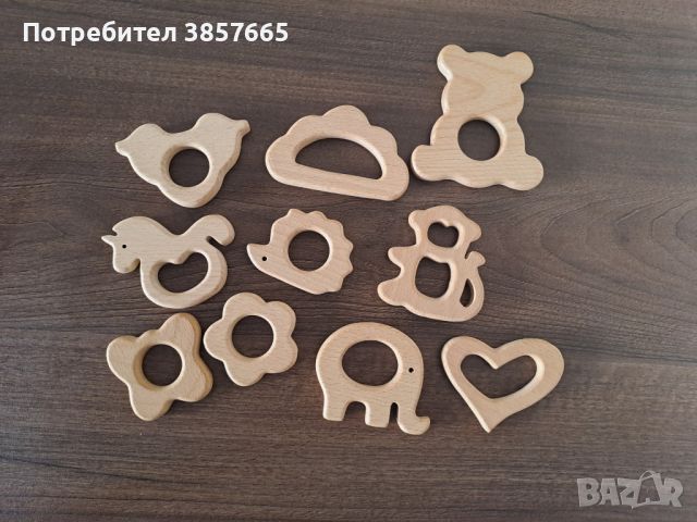 Дървени бебешки гризалки различни форми, снимка 1 - Фигурки - 45697770
