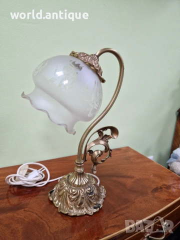 Уникална антикварна английска бронзова настолна лампа Арт Деко , снимка 7 - Настолни лампи - 53285000