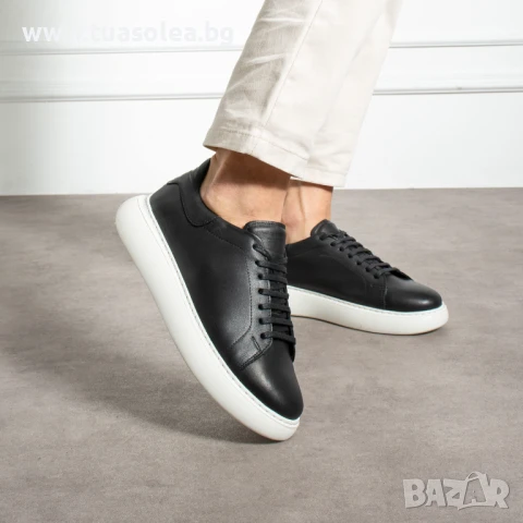 Мъжки черни кецове от естествена кожа | Марка Tuasolea, снимка 1