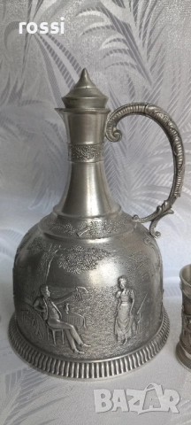 Vintage. Нов немски калаен сервиз за ракия, мотив "Lindenwirtin", снимка 4 - Антикварни и старинни предмети - 51571564