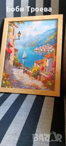 см.Рамкирана Картина в Средиземноморски Стил с Цъфтящи Цветя и Синьо Море, снимка 4 - Картини - 50308186