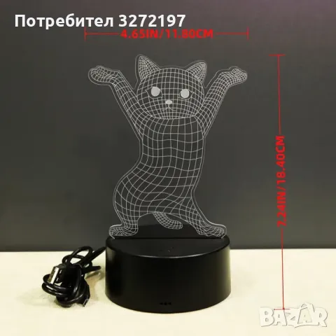 Холограмна 3D LED лампа Смешна Котка,RGB Седемцветен Интелигентен Контрол,USB , снимка 9 - Настолни лампи - 49493605