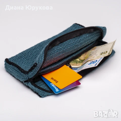 Дамско плетено портмоне петрол, снимка 3 - Портфейли, портмонета - 51175769