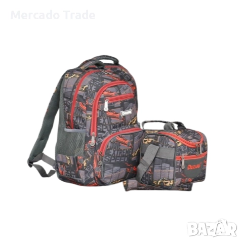 Комплект раница и чанта за храна Mercado Trade, За ученици, За момче, Червен