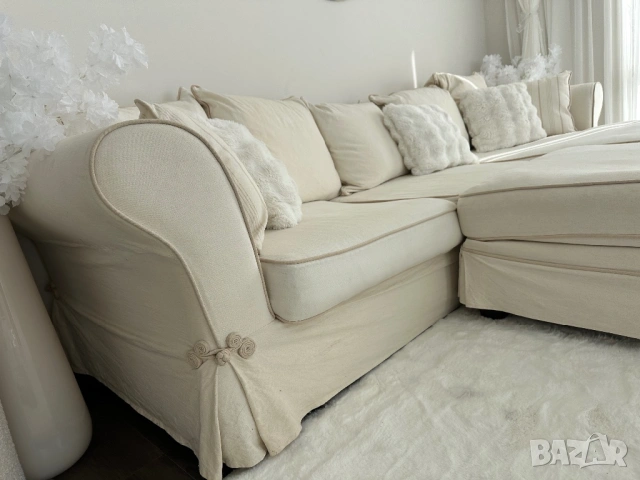 Ъглов диван от гъши пух с лежанка и табуретка Martineli, снимка 14 - Дивани и мека мебел - 53616515