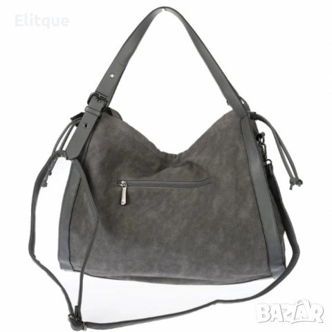 Велурена дамска чанта с декоративни ленти и метални капси – елегантен бохо дизайн, снимка 14 - Чанти - 52455615