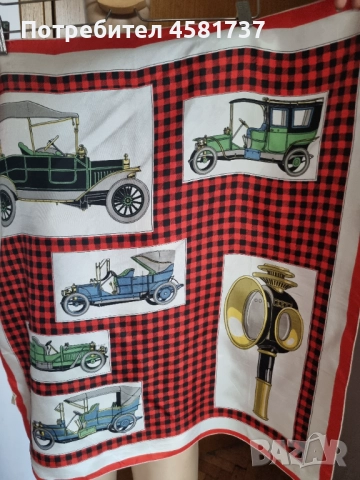 Копринен шал с десен ретро коли, снимка 2 - Шалове - 51758547