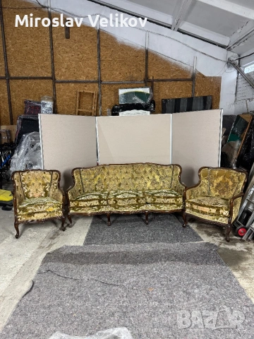 Старинен Диван сет с два фотьойла и табуретка за реставриране 