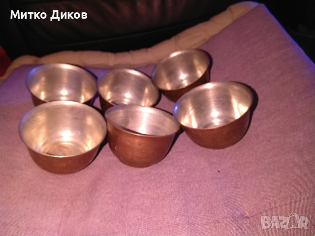 Медно канче за кафе Н-110мм фи 75мм с 6 медни чаши Н-45мм и фи 75мм нови, снимка 3 - Чаши - 52840074