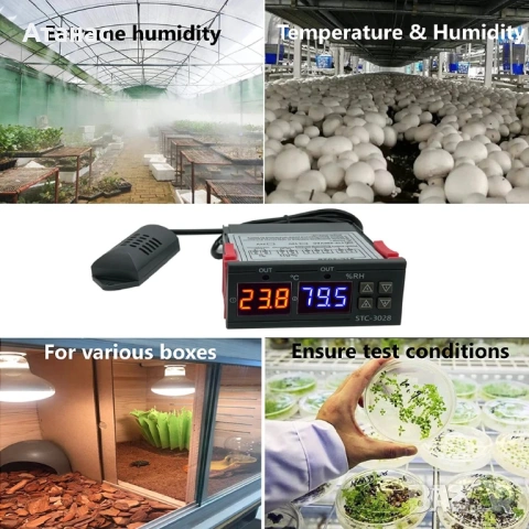 Двоен цифров термостат и влагорегулатор STC3028, снимка 3 - За птици - 53413026