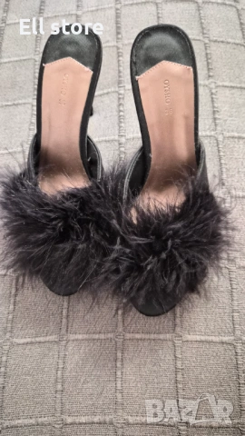 Черни домашни чехли с ток и пера – Oysho, нови, номер 36