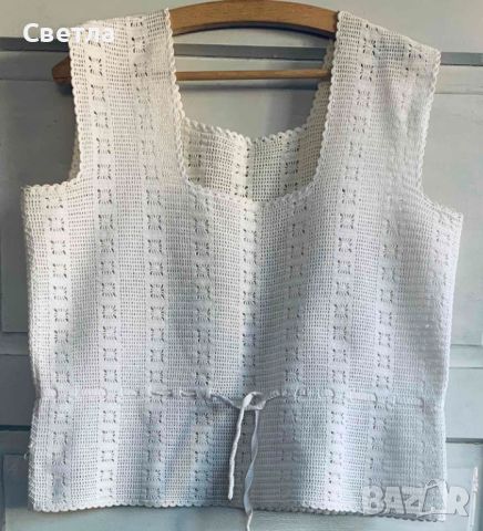 Блузка, бяла, ръчна изработка, плетена на 1 кука, ГО до 108см, Дължина 60 см. Без забележки