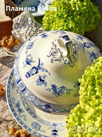 Антикварен терин +плато, снимка 4 - Антикварни и старинни предмети - 53613986