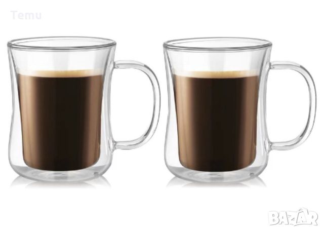 Стъклена чаша за капучино или чай с двойно дъно 350 мл - ПРОМОЦИЯ, снимка 2 - Чаши - 46420872