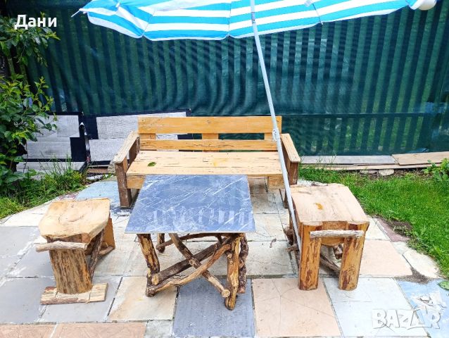 Комплект дървени градински маси и столове , снимка 1 - Градински мебели, декорация  - 45958633