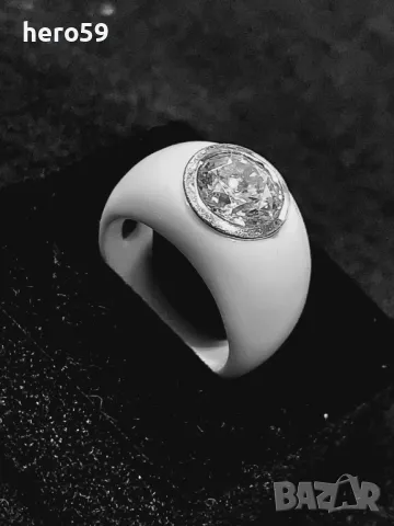 Прекрасен дизайнерски пръстен-керамика сребро 925,планински кристал , снимка 1