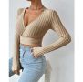Атрактивна дамска блуза тип "прегърни ме" в бежово, снимка 1 - Блузи с дълъг ръкав и пуловери - 45438019