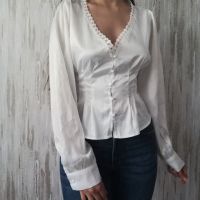 Дамска сатетена вталена риза с дълги буфан ръкави р-р S-M, снимка 2 - Ризи - 45478268