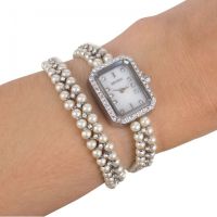 Дамски часовник  комплект с гривна бял/сребрист, снимка 5 - Дамски - 45544083