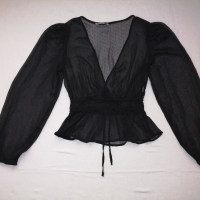 Stradivarius дамска черна прозрачна блуза на точки р-р S/M, снимка 5 - Блузи с дълъг ръкав и пуловери - 45073845