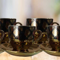 Комплект от 6 бр. чаши за кафе + 6 бр. чинийки, снимка 3 - Чаши - 44979378