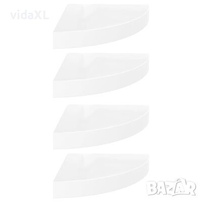 vidaXL Окачени ъглови рафтове, 4 бр, бял гланц, 25x25x3,8 см, МДФ（SKU:323888, снимка 1