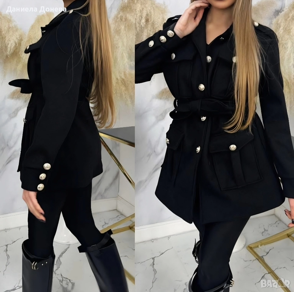 Черно стилно дамско палто, снимка 1