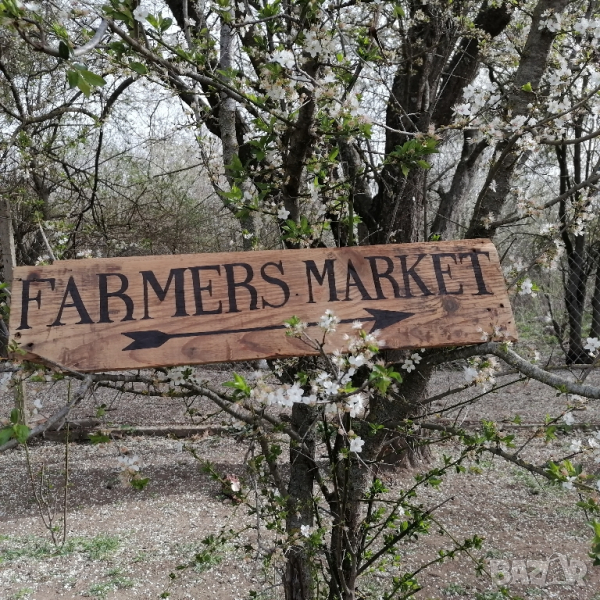 Декоративен дървен знак "FARMERS MARKET" , снимка 1
