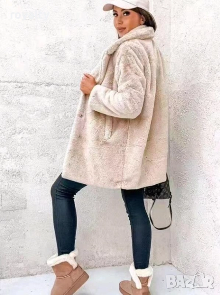 Дамско бежово пухкаво палто , снимка 1