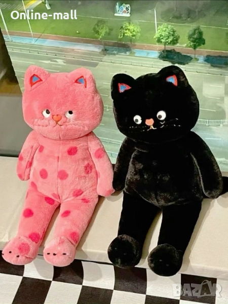 Голяма плюшена Котка- Розоча/Черна, 80см Голямо плюшено Коте, снимка 1