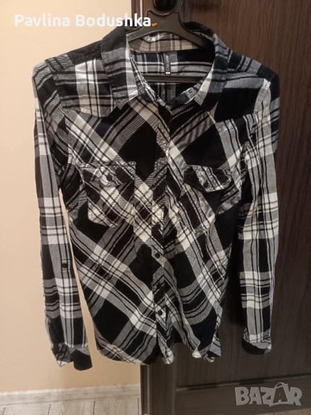 Дамска карирана черна риза, снимка 1