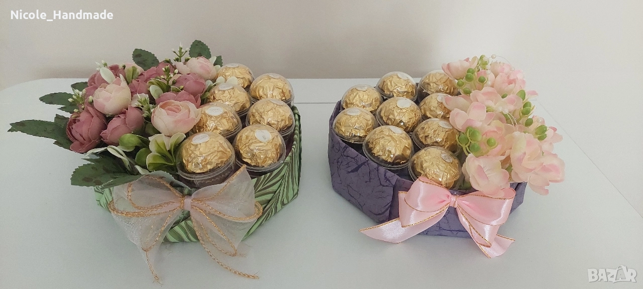 кутия с бонбони и цветя, снимка 1