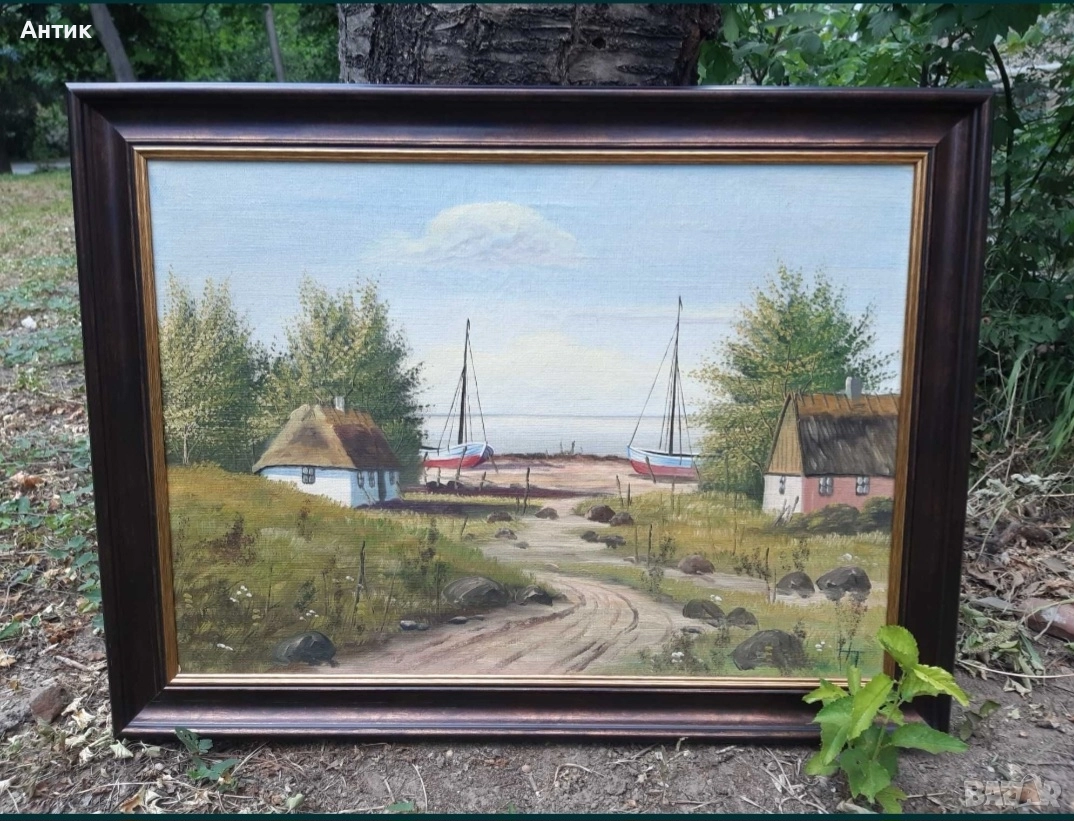 Красива Стара Картина Живопис Маслени Бои на Платно, снимка 1