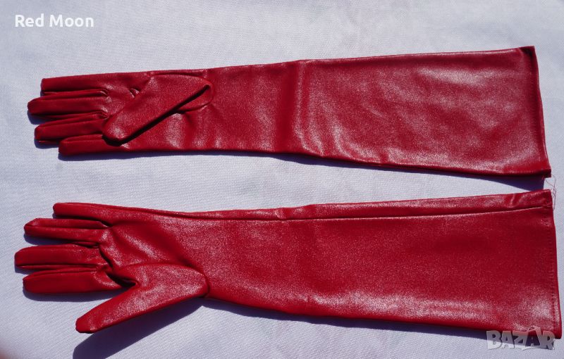 Дълги Червени Ръкавици От Изкуствена Кожа Размер S , снимка 1